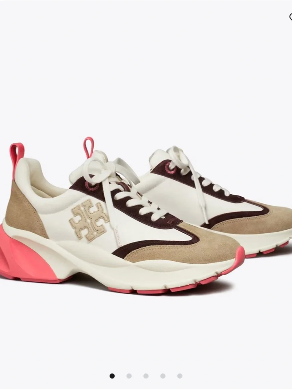 Tory Burch White  & Suede Sneaker with Pink Heel - Picture 2 of 4